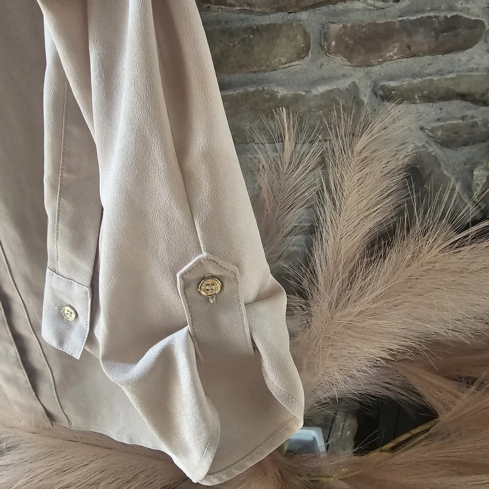 Calvin Klein Women's Beige Blouse with Gold Accents - Picture 6 of 8